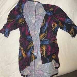 LuLaRoe Cardigan - Black with colorful feathers